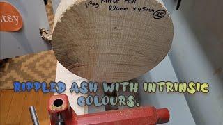 Woodturning Rippled Ash bowl with intrinsic colours -Colour Explosion!