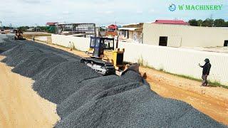 Wonderful Activity Bulldozer Komatsu Spreading Gravel Building Roads & Dump Truck Unloading Gravel