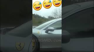 Douchebag in Porsche 911 Turbo PDK 997 gets vicously brutalized by Ferrari 448 Speciale in rollrace