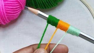 Amazing 3 Beautiful Woolen Yarn Flower making ideas with Pencil | Easy Sewing Hack