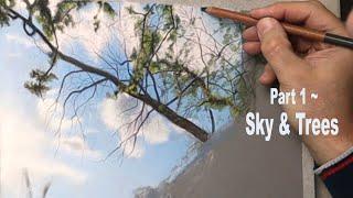 Pastel Painting Tutorial ...Landscape Painting with Pastels, Easy Way.  Sky and Trees ~ Part 1