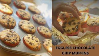 Basic Eggless Chocolate Chip Muffins | The Easiest Eggless Vanilla Chocolate Chip Muffins Recipe