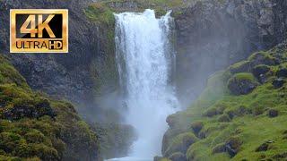 Soothing Waterfall Sounds, Majestic Iceland, Oscillating Wind Sound, Brightness dims after 1 hour