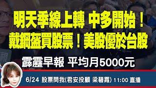 6/24 明天季線上轉 中多開始，戴鋼盔買股票，美股優於台股霹靂早報，平均月5000元！