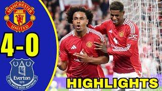 Manchester United vs Everton (4-0) Highlights & Goals, Rashford And Joshua Zirkzee Scores.