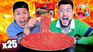 25x EXTREME SPICY FLAMING KOREAN NOODLES CHALLENGE  !! ft. Davidparody)