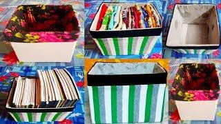 How to cover a Cardboard box with fabric very easily using Old Tshirts - Multipurpose Organizer