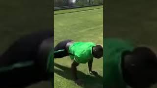 West Indies All rounder Andre Russell doing Push-ups