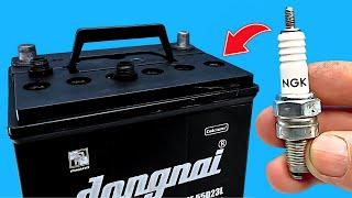 The Old Battery as new in 1 minute! Easy way restore OLD batteries with a  spark plug!