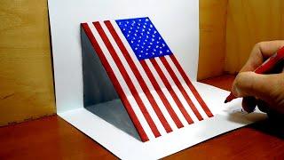 How to Draw USA Flag, 3D DrawingTrick Art