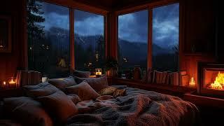 Rainy Mountain View from a Cozy Bed | Crackling Fireplace & Relaxing Ambiance