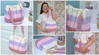 This pattern looks great and is easy to crochet A large bag made of T-shirt yarn with your own hands