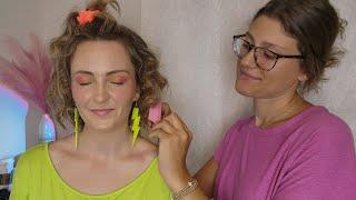 ASMR Perfectionist 1980's Curly School Girl Hairstyle - Makeup application, Earrings & Scrunchie