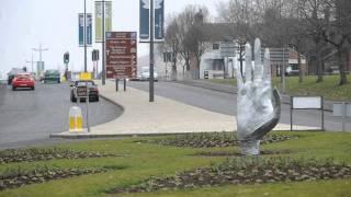 The hand sculpture on on the Botteslow Street roundabout in Hanley