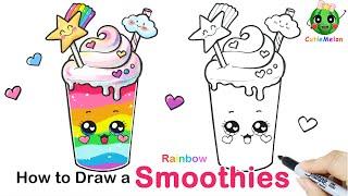 儿童简笔画可爱彩虹沙冰How to Draw A Rainbow Smoothies| Cute Drink Art|Easy Drawings for kids【西瓜宝宝学画画学英语】简笔画教程