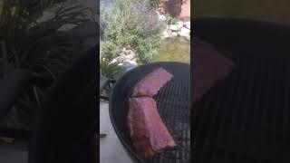 Smoked ribs on Weber grill !! #bbq #grill #pond #aquascape #bbqribs #weber #webergrill