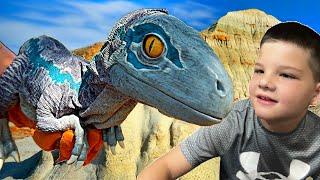 Calebs Dino ADVENTURE! DINOSAUR HUNT, Digging for DINO BONEs with DAD! We Found a VELOCIRAPTOR!