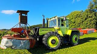 Traumkulisse von MB trac 1500 mit 2 x Kuhn Mähwerke beim Grasschnitt im Sommer 2023!