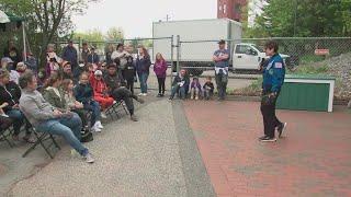 Maine astronaut Jessica Meir throws first pitch at Hadlock Field