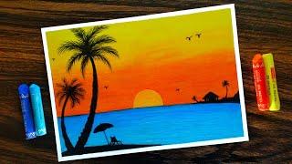 How to draw Sunset Scenery for Beginners with Oil Pastel step by step