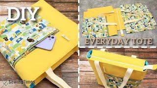 DIY Everyday Tote Bag with Zipper | Front Pocket Shoulder Bag Tutorial [sewingtimes]