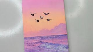 Seascape painting for beginners/ sunset painting/ acrylic painting tutorial