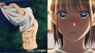 chinatsu blushed after seeing taiki' s six pack ~ Blue Box episode 4