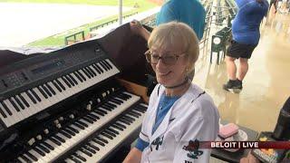 13 WREX's Derek Bayne passes time with Legendary Organist Nancy Faust during Sky Carp rain delay