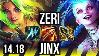 ZERI & Lulu vs JINX & Sona (ADC) | Quadra, 65% winrate, Godlike | EUW Master | 14.18