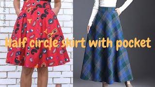 How to make half circle skirt with pocket // how to sew half circle flare skirt //180 degree flare