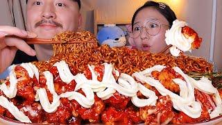 SUB) Supreme seasoned chicken with mayonnaise  Chapagetti Eating Show. Mukbang