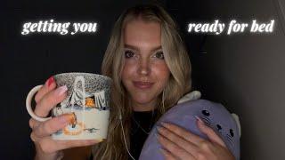 ASMR friend gets you ready for bed | personal attention, skincare, brushing your hair 