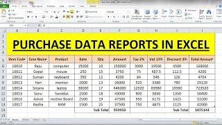 EXCEL TUTORIAL !! PURCHASE DATA REPORTS IN MS EXCEL || How to Entry Purchase in ms excel ||