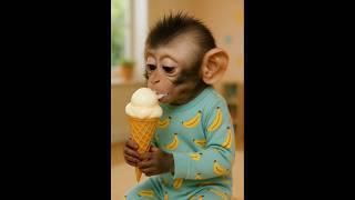 baby monkey eating ice-cream 