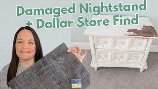 Extreme nightstand makeover - I transformed this damaged nightstand using Dollar Tree placemats!