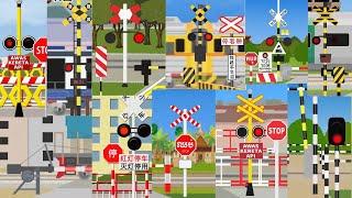 【踏切アニメ】アジアのふみきりがいろんな場所でカンカンAsian Railroad crossings on various places!! UPDATED