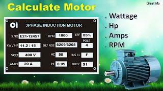 Calculation of Induction Motor  KW/ RPM / HP /Current /@Circuit info