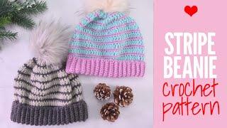 Striped Beanie Crochet Pattern – Easy Beginner Tutorial (5 Sizes!)