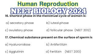 Human Reproduction Class 12 MCQ | NEET 2024 | Most Expected Questions