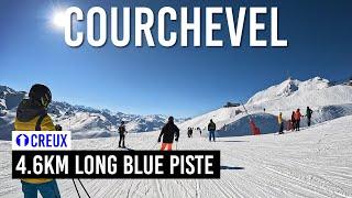 Skiing 4.6km long blue piste 'Creux' in Courchevel, Les 3 Vallées [Subtitles]