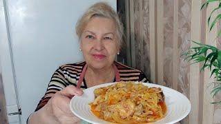 Тушеная капуста с крылышками-готовим вкусный обед быстро.Как вкусно потушить капусту.