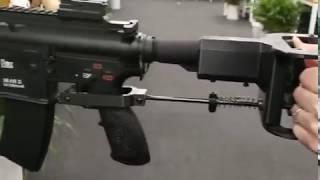 Double handle machine gun grip on AR gel ball blaster