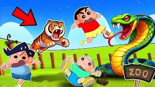 Shinchan And His Friends Trying To Survive From Scary Animals In Zoo  | Roblox Funny Game 