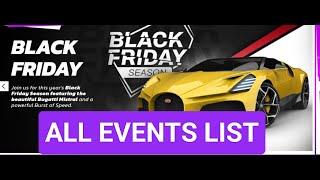 BLACK FRIDAY SEASON | ALL EVENTS LIST |  Asphalt Legends Unite