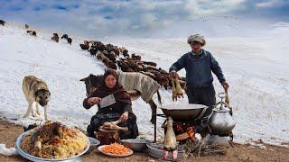 Shepherd's Life in the Coldest Mountain of Afghanistan | Shepherd Mother Cooking Village Style Food