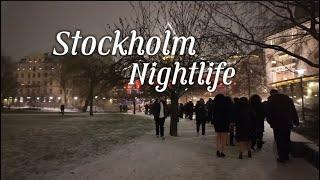 Sweden / Stockholm / Nightlife in Snowing Winter