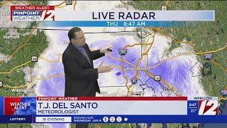 WPRI 12 Weather Forecast for 1/9/25:  Snow showers this morning; frigid and windy today