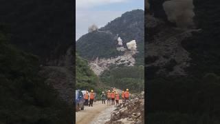 Mountain blasting and road construction