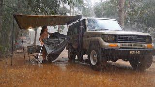 CAMPING DISASTER in HEAVY RAIN with my LAND CRUISER || White Noise Rain || ASMR