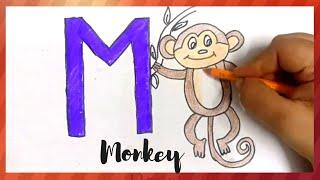 How to Draw M For Monkey || Kids Learning with Drawing|| Easy Art Tutorial for Beginners